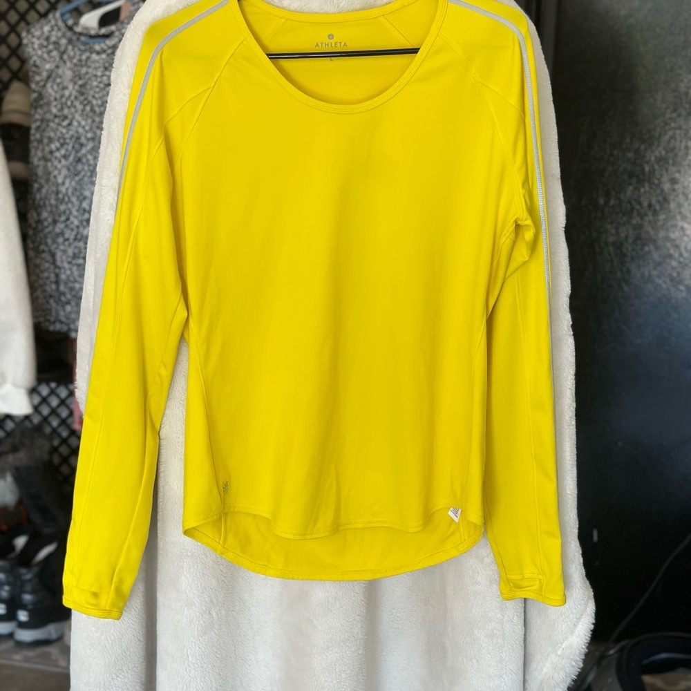 Athleta Yellow and White Fitted Long Sleeve Blouse
